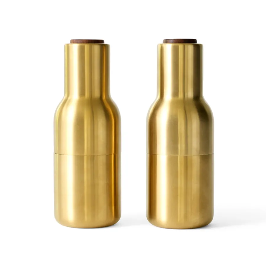 Audo Bottle Salz- & Pfeffermühle Brushed Brass mit Walnussdeckel 2er-Set New