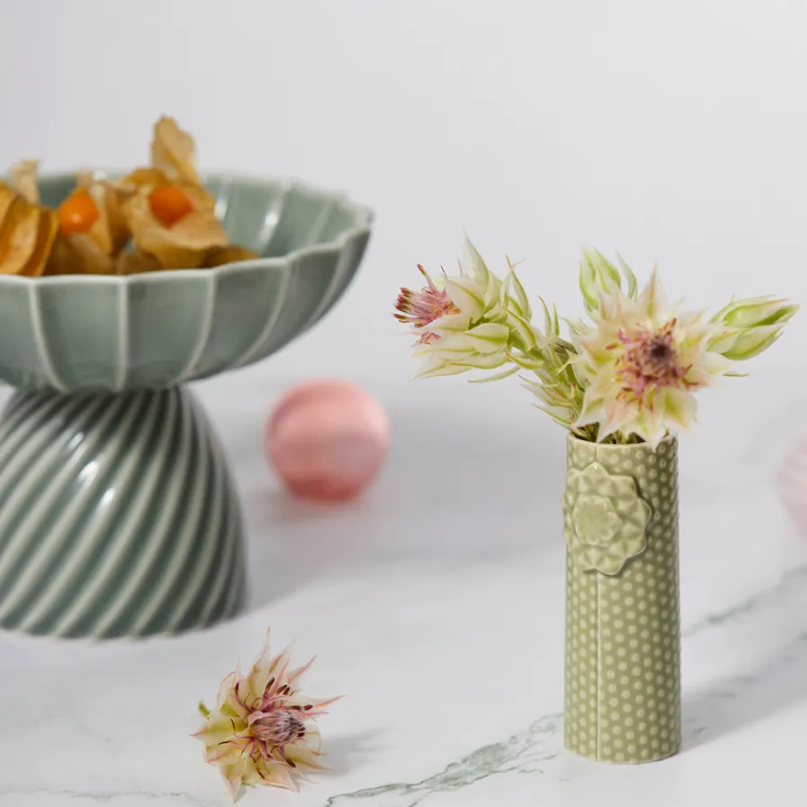 Dottir Nordic Design Schüssel mit Fuß Samsurium Eucalyptus Discount