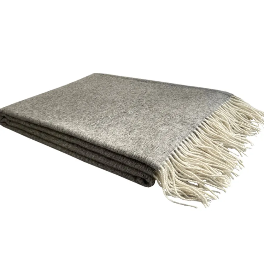 Erika Vaitkute Merinoplaid RUKLA Hellgrau Fischgrat 140x200 New
