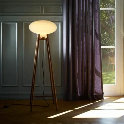 FDB Møbler U5 - Hiti Stehlampe Lampenschirm Natur, Opales Glas, Schwarzes Kabel New