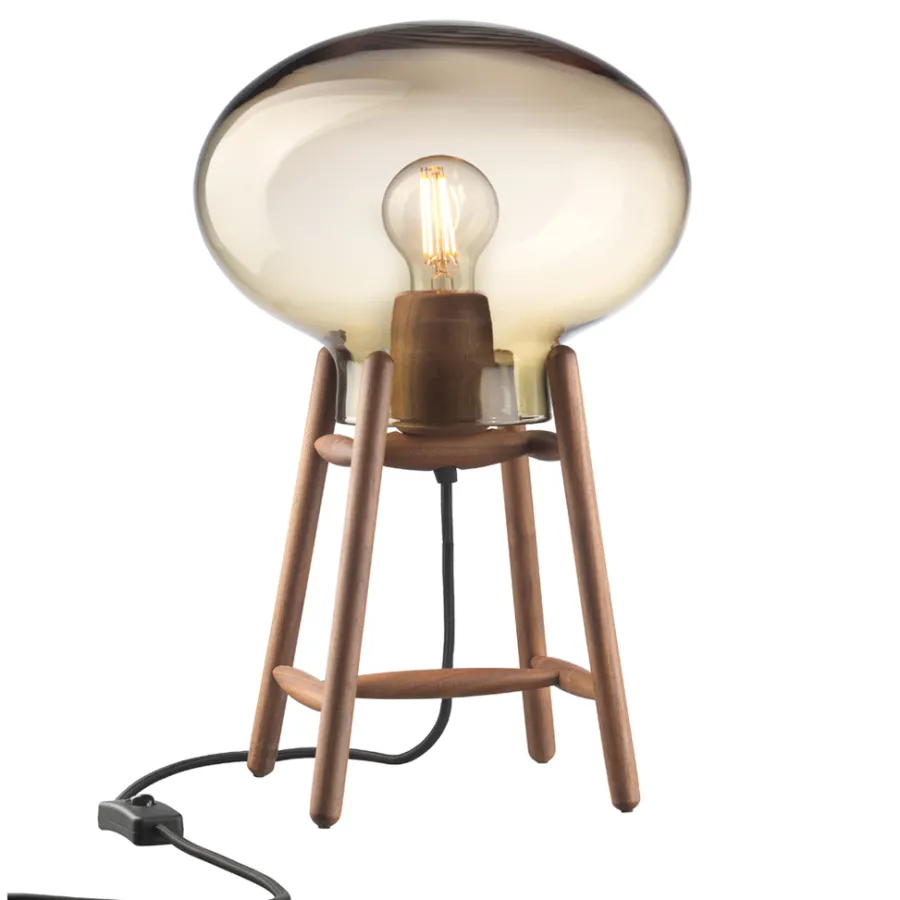 FDB Møbler U4 - Hiti Tischlampe Walnuss Bernsteinfarbenes Glas Fashion