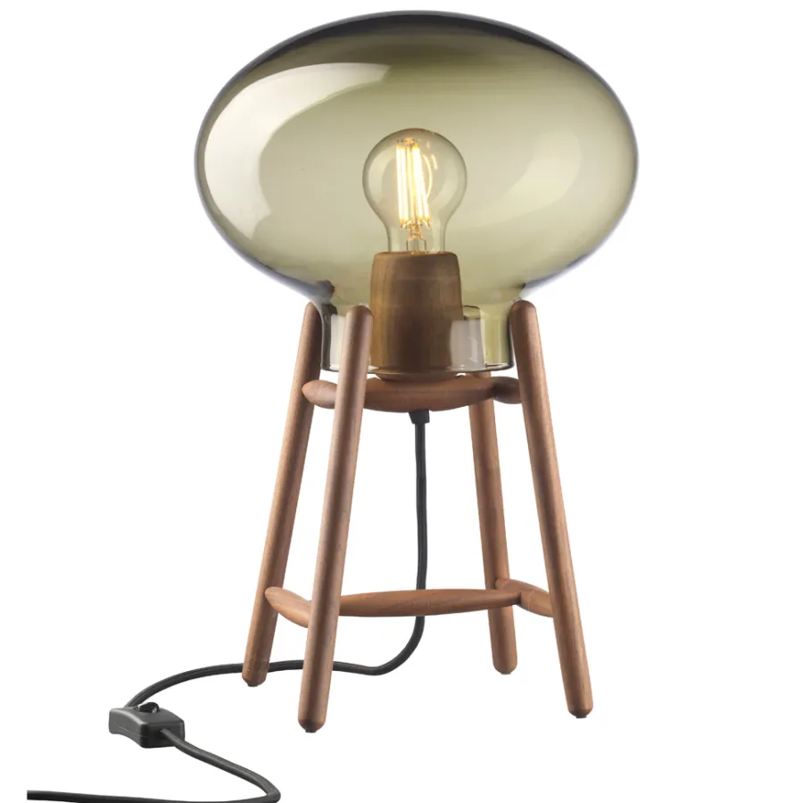 FDB Møbler U4 - Hiti Tischlampe Walnuss Rauchfarbenes Glas Clearance