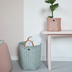 Handed By Korb Rund Dimensional Taupe L mit Rattan-Griffen Outlet