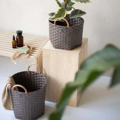 Handed By Korb Rund Dimensional Taupe S mit Rattan-Griffen Best