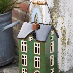 IB LAURSEN Haus für Stumpenkerze Nyhavn Holzgriff braune Tür Outlet