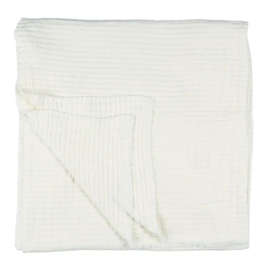IB LAURSEN Tagesdecke gerippt Weiß mit Kantha-Stickerei 150x220 Outlet