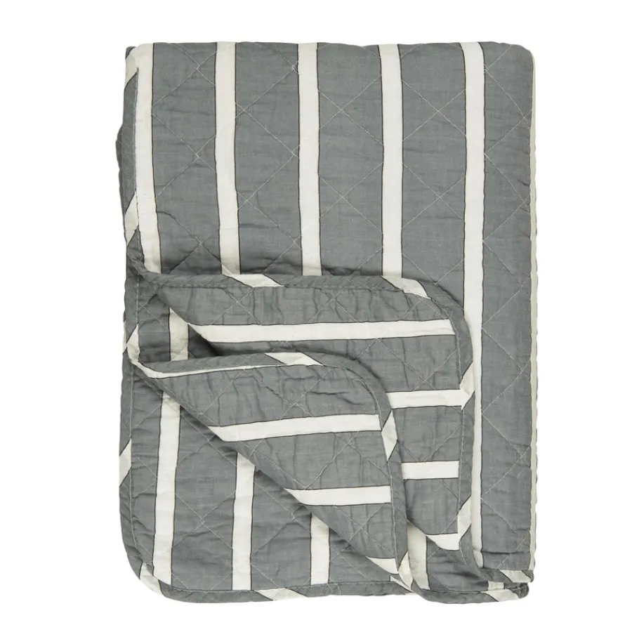 IB LAURSEN Tagesdecke Quilt Weiß/Schwarz/Staubblau Streifen Sale