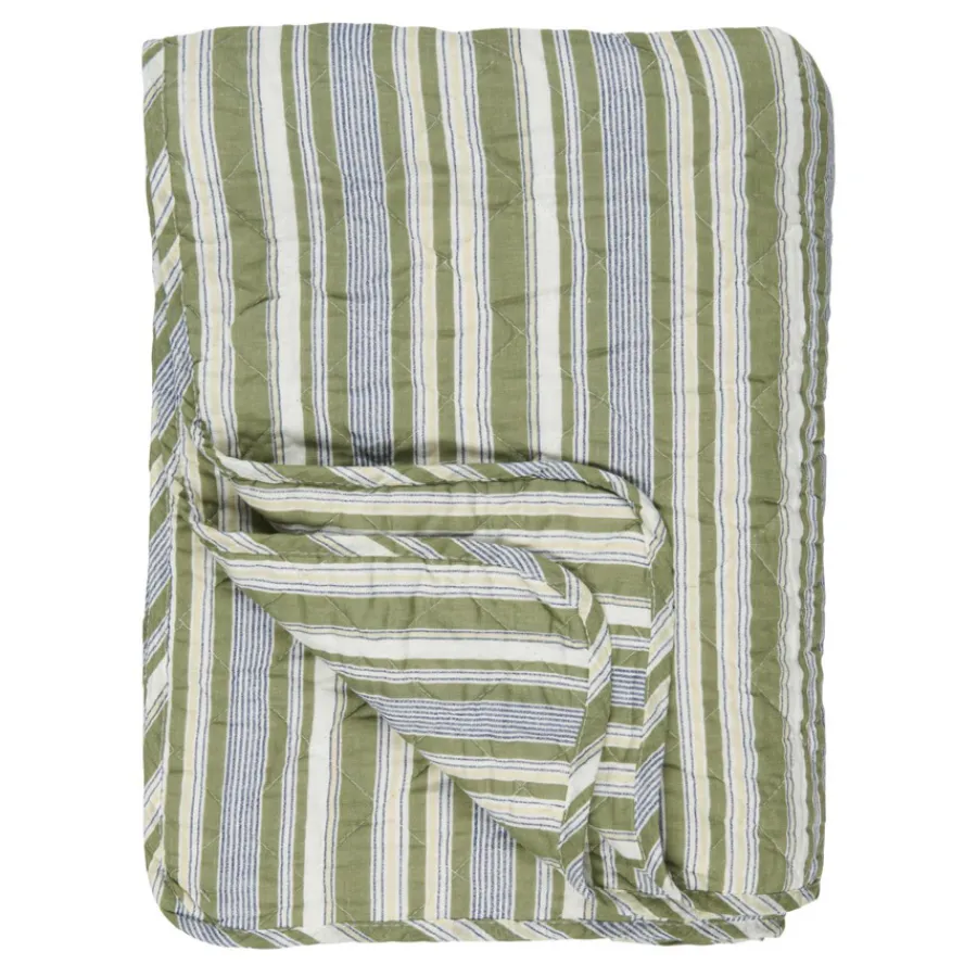 IB LAURSEN Tagesdecke Quilt Streifen Grün/Weiß/Beig/Grau New