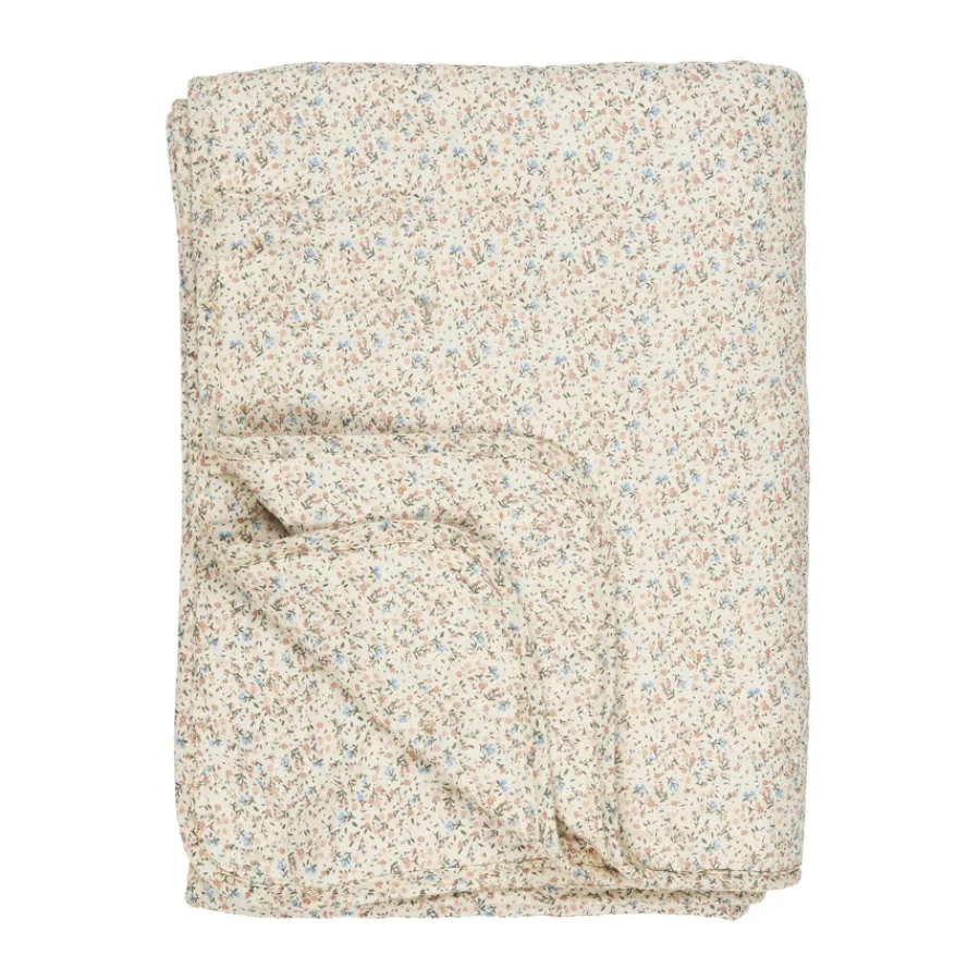 IB LAURSEN Tagesdecke Quilt natur m/rosa und blauen Blumen Best