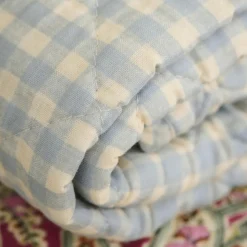 IB LAURSEN Tagesdecke Quilt hellblau/naturfarbene Karos Fashion