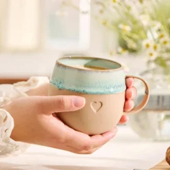 IB LAURSEN Tasse Heart mattbraun mit aqua Kante 380 ml Outlet