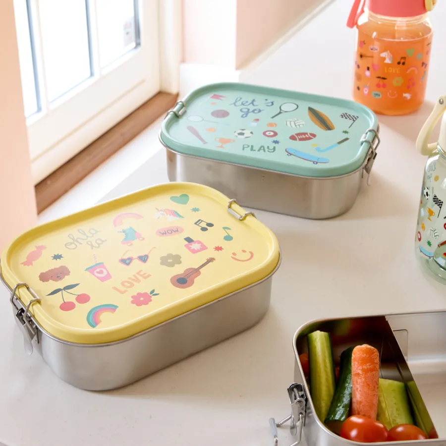 Rice NEU Edelstahl Lunchbox Brotdose mit flexiblem Trenner Sports 1400 ml Clearance