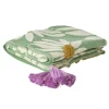 Rice NEU Gestrickte Decke Green Embossed Flowers/ Purple Tassels Outlet