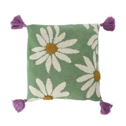 Rice NEU Gestrickted Kissen Flowers and Tassels Green 40x40 New