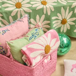 Rice NEU Gestrickte Decke Green Embossed Flowers/ Purple Tassels Outlet