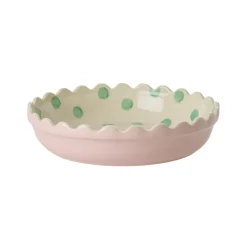 Rice NEU Kuchenform Keramik Two Tone Pink and Creme Green Dots Small Online