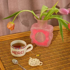 Rice NEU Keramik Cappuccino-Tasse handbemalt MERCI Hot