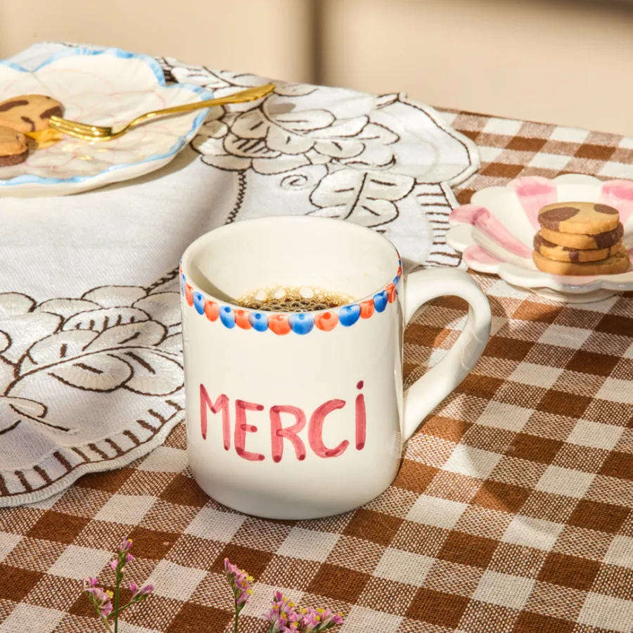 Rice NEU Keramik Tasse handbemalt MERCI Fashion