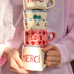 Rice NEU Keramik Cappuccino-Tasse handbemalt MERCI Hot