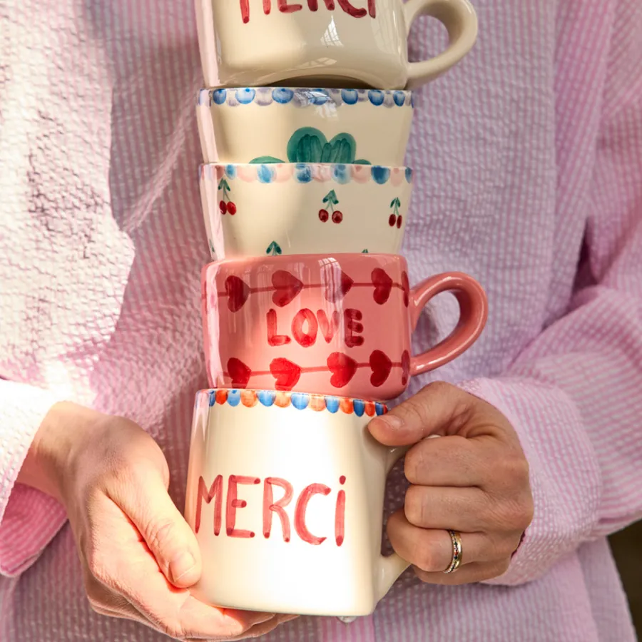 Rice NEU Keramik Cappuccino-Tasse handbemalt MERCI Hot