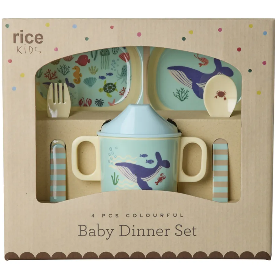 Rice NEU Melamin Geschirr Baby Geschenkbox Blue Ocean 4 teilig Online
