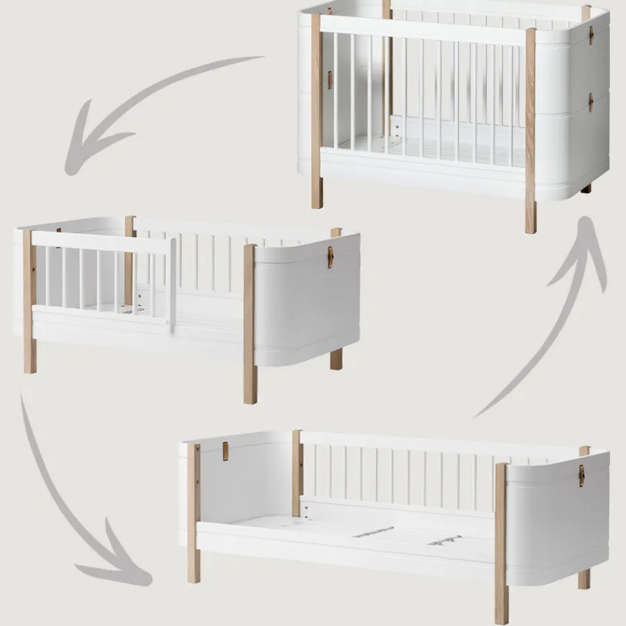 Oliver Furniture Baby- und Kinderbett Wood Mini+ Weiß/Eiche inkl. Umbauset Juniorbett Fashion