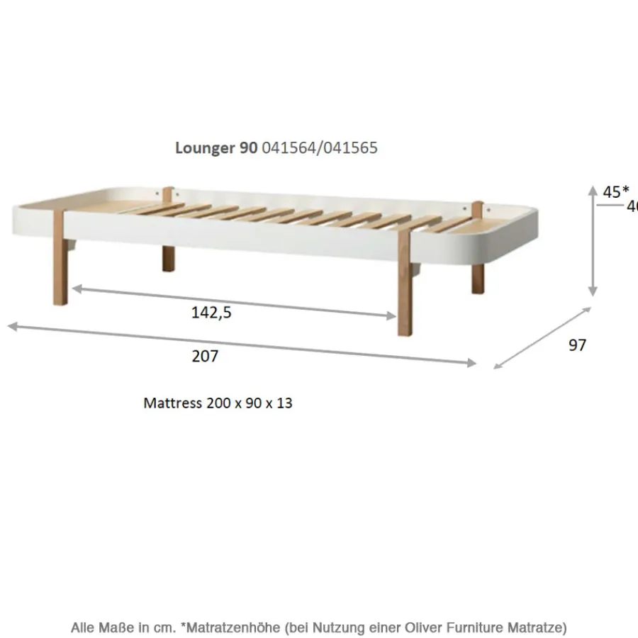 Oliver Furniture Bett Wood Lounger 90 x 200 Weiß/Eiche Clearance