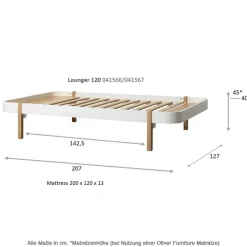 Oliver Furniture Bett Wood Lounger 120 x 200 Weiß/Eiche Outlet