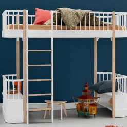 Oliver Furniture Hochbett Wood Original Weiß/Eiche - Leiter vorne Hot