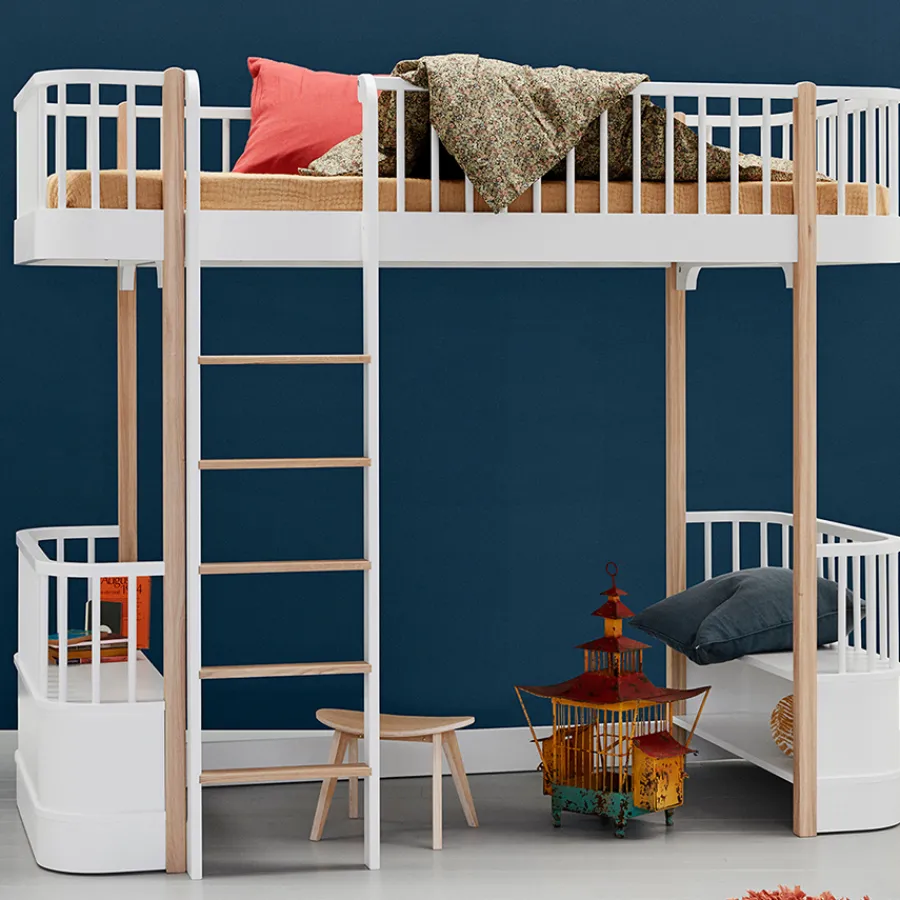 Oliver Furniture Hochbett Wood Original Weiß/Eiche - Leiter vorne Hot