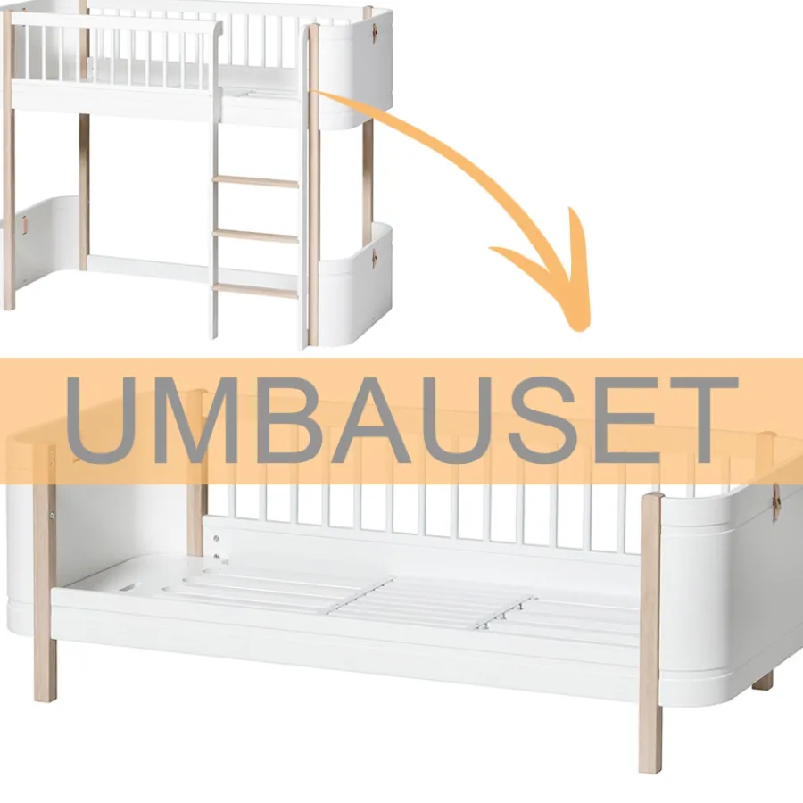 Oliver Furniture Umbauset Wood Mini+ halbhohes Hochbett zum Juniorbett Weiß/Eiche Fashion