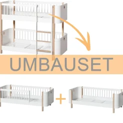 Oliver Furniture Umbauset Wood Mini+ halbhohes Etagenbett zu 2 Juniorbetten Weiß/Eiche Best