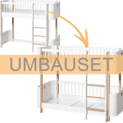 Oliver Furniture Umbauset Wood Mini+ halbhohes Hochbett zum halbhohen Etagenbett Weiß/Eiche Best