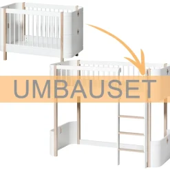 Oliver Furniture Umbauset für Baby- und Kinderbett Wood Mini+ zum halbhohen Hochbett Weiß/Eiche Fashion