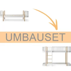 Oliver Furniture Umbauset Wood Original Einzelbett/Juniorbett zum halbhohen Hochbett 138 cm weiß/Eiche New
