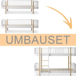 Oliver Furniture Umbauset Wood Original 2 Bettsofas zu halbhohem Etagenbett Weiß/Eiche Outlet