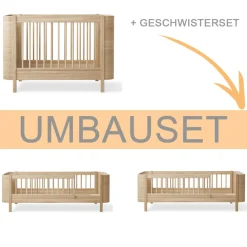 Oliver Furniture Umbauset Wood Mini+ Babybett inkl. Umbauset Juniorbett und Geschwisterset zu 2 Juniorbetten Eiche Best
