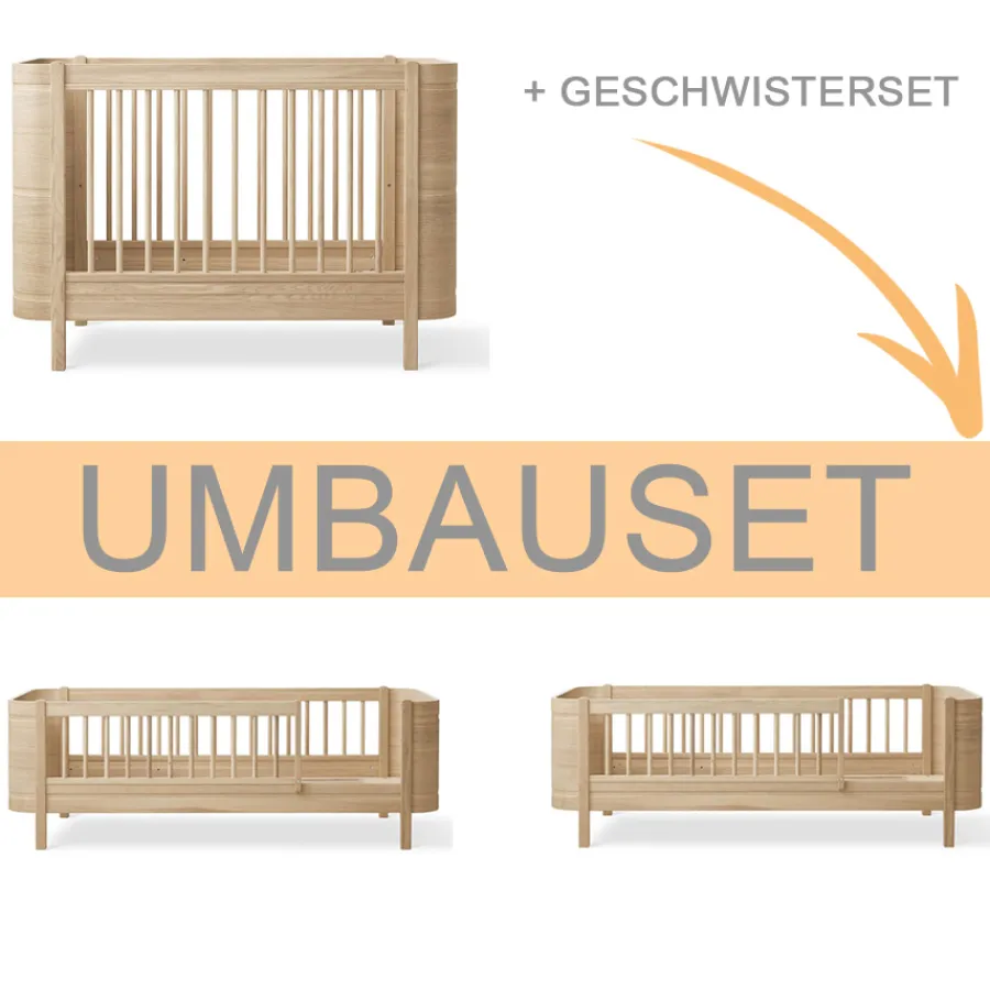 Oliver Furniture Umbauset Wood Mini+ Babybett inkl. Umbauset Juniorbett und Geschwisterset zu 2 Juniorbetten Eiche Best