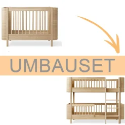 Oliver Furniture Umbauset Wood Mini+ Babybett inkl. Umbauset Juniorbett zum halbhohen Etagenbett Eiche New