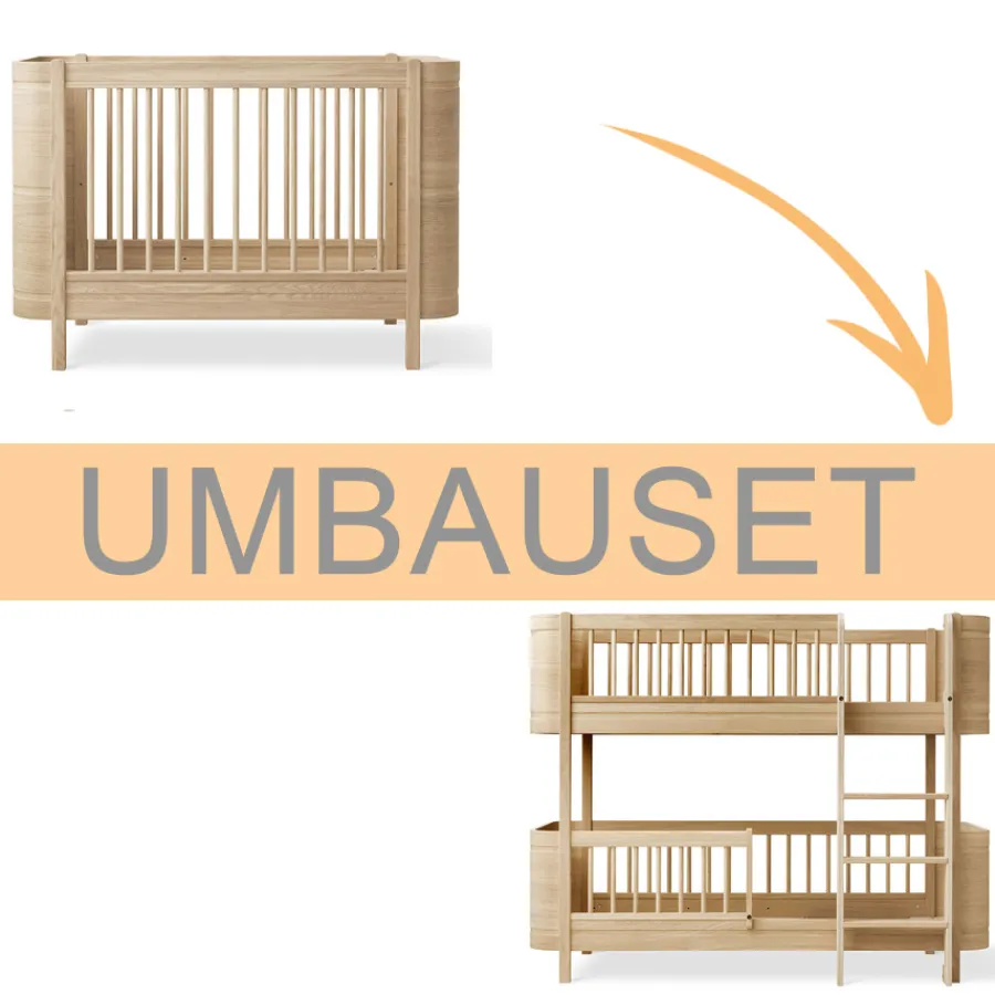 Oliver Furniture Umbauset Wood Mini+ Babybett inkl. Umbauset Juniorbett zum halbhohen Etagenbett Eiche New