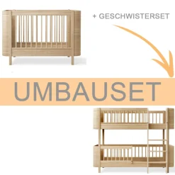 Oliver Furniture Umbauset Wood Mini+ Babybett inkl. Umbauset Juniorbett und Geschwisterset zum halbhohen Etagenbett Eiche Outlet