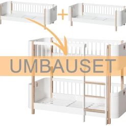 Oliver Furniture Umbauset Wood Mini+ 2 Juniorbetten zum halbhohen Etagenbett Weiß/Eiche Online
