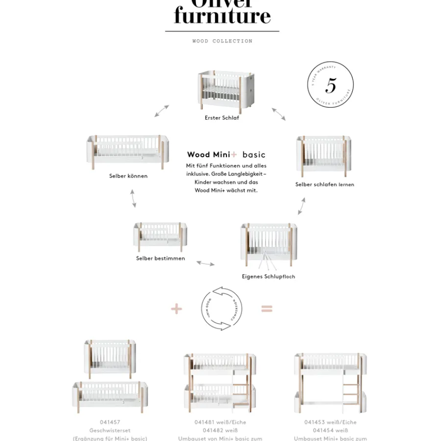 Oliver Furniture Umbauset Wood Mini+ 2 Juniorbetten zum halbhohen Etagenbett Weiß/Eiche Online