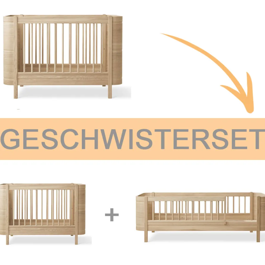 Oliver Furniture Wood Mini+ Geschwisterset Ergänzung f. Wood Mini+ Babybett inkl. Umbauset Juniorbett Eiche Discount