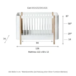Oliver Furniture Wood Mini+ Babybett Weiß/Eiche exkl. Umbauset Juniorbett Clearance