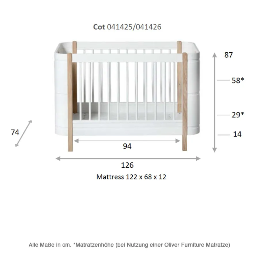 Oliver Furniture Wood Mini+ Babybett Weiß/Eiche exkl. Umbauset Juniorbett Clearance