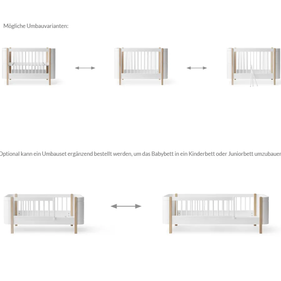 Oliver Furniture Wood Mini+ Babybett Weiß/Eiche exkl. Umbauset Juniorbett Clearance