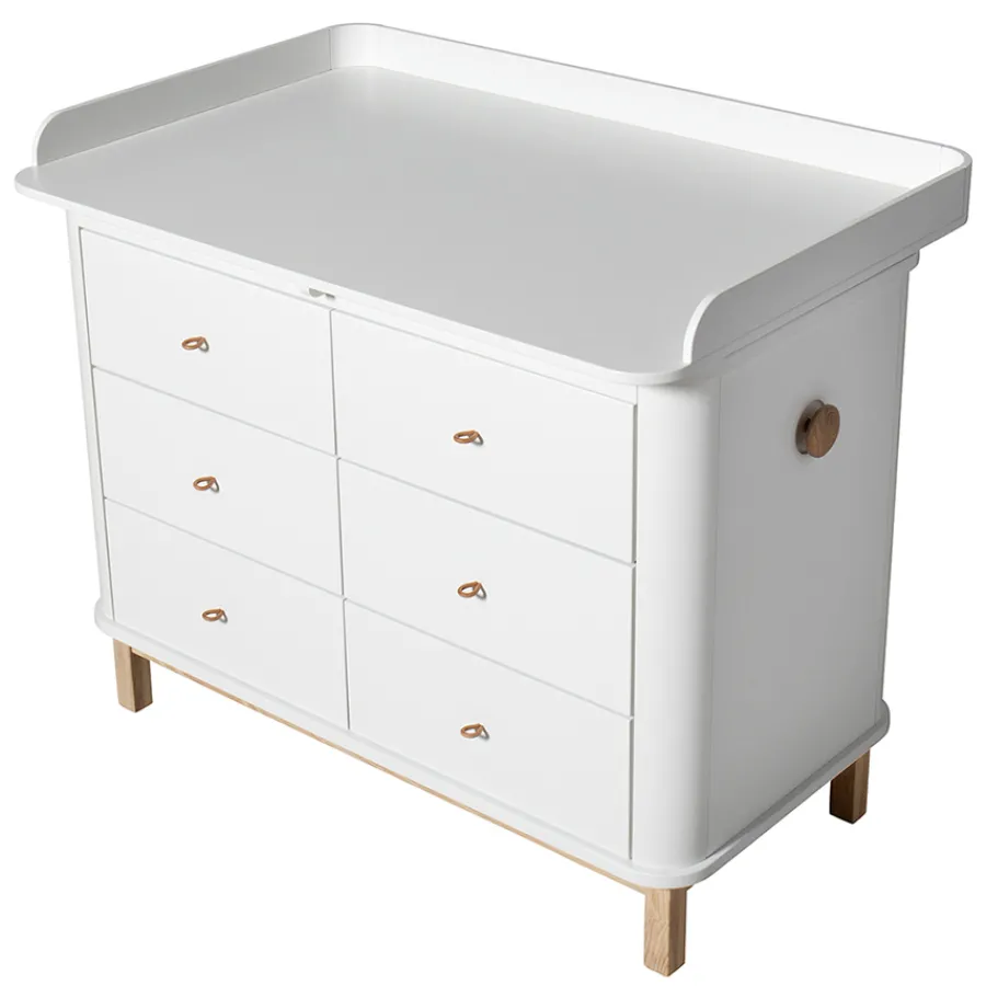 Oliver Furniture Wood Wickelkommode 6 Schubladen mit großer Wickelplatte Weiß/Eiche Hot