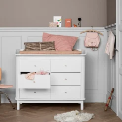 Oliver Furniture Wood Wickelkommode 6 Schubladen mit großer Wickelplatte Weiß Fashion
