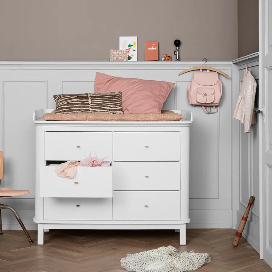 Oliver Furniture Wood Wickelkommode 6 Schubladen mit großer Wickelplatte Weiß Fashion